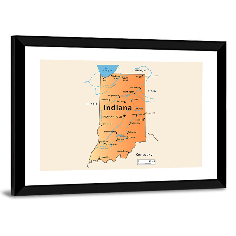 Indiana State Map Wall Art