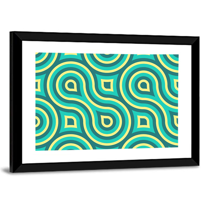 Retro Teal Geometric Pattern Wall Art as a framed print