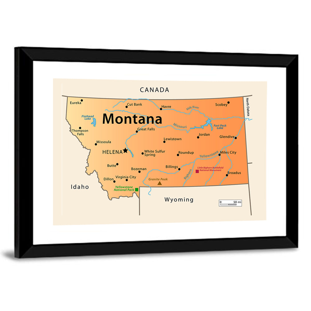 Montana State Map Wall Art