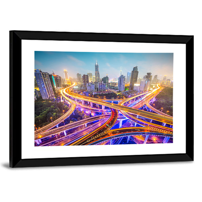 Shanghai Highway Skyline Wall Art as a framed print