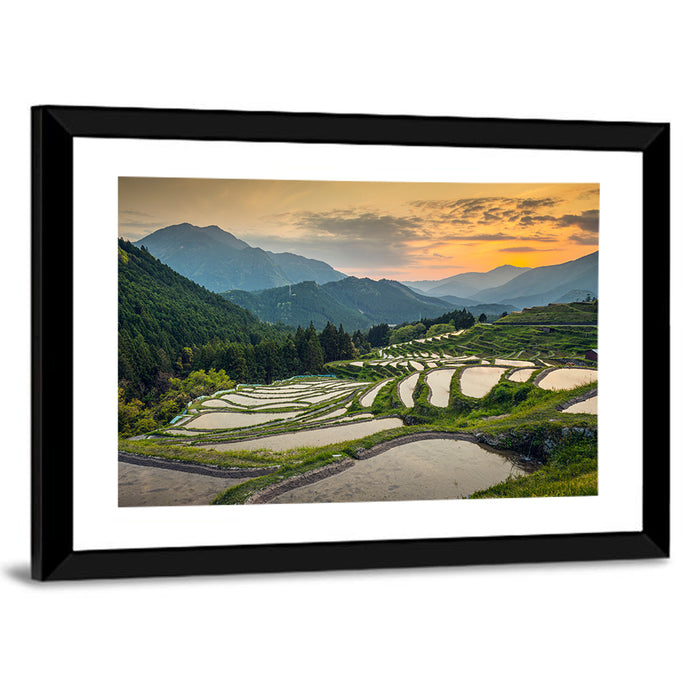 Sunset Over Japanese Rice Terraces Wall Art as a framed print