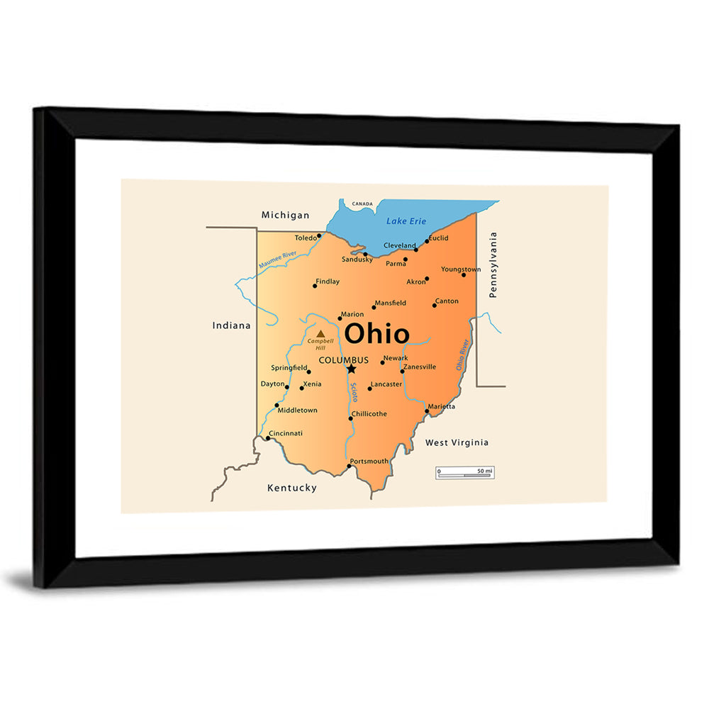 Ohio State Map Wall Art