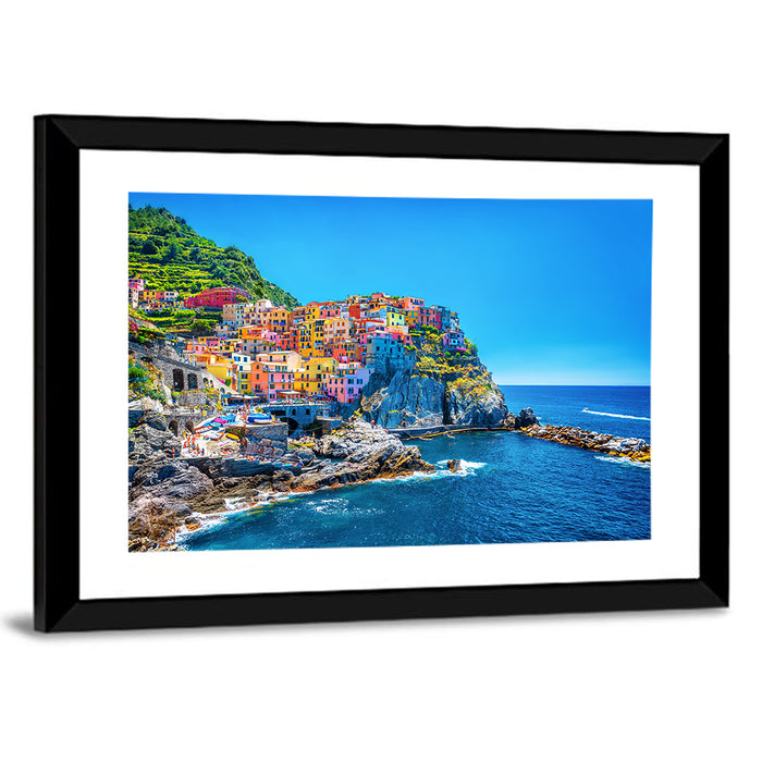 Manarola Cliffside Village Wall Art as a framed print