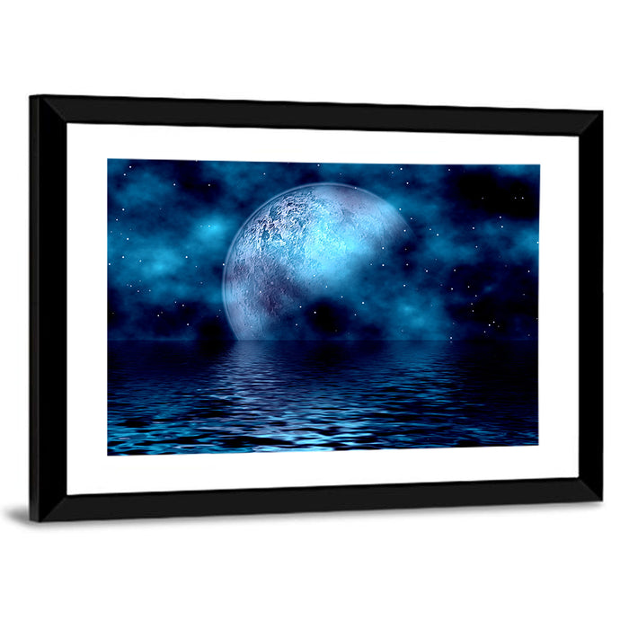 Blue Moon Reflection Wall Art as a framed print