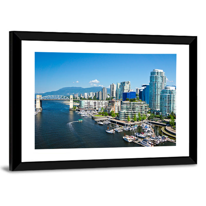 Vancouver Skyline with Burrard Bridge Wall Art as a framed print