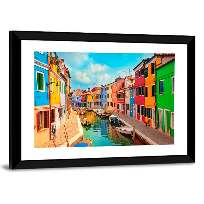 Burano Canal with Colorful Houses Wall Art as a framed print