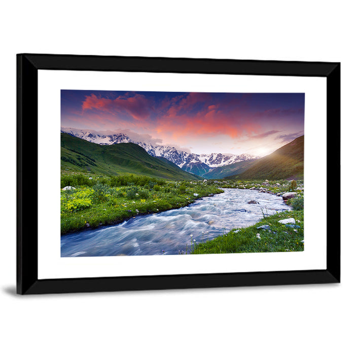 Stream at Foot of Mount Shkhara Wall Art as a framed print