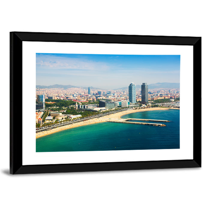 Barcelona from the Mediterranean Wall Art as a framed print