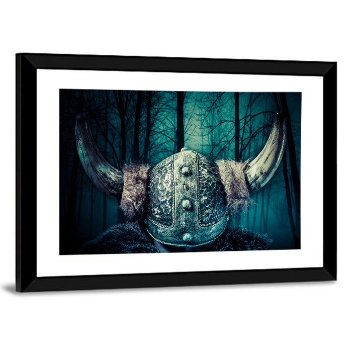 Horned Viking Helmet Wall Art as a framed print