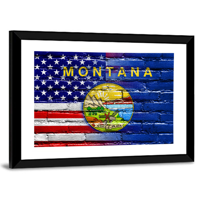 United States and Montana Flag Wall Art as a framed print