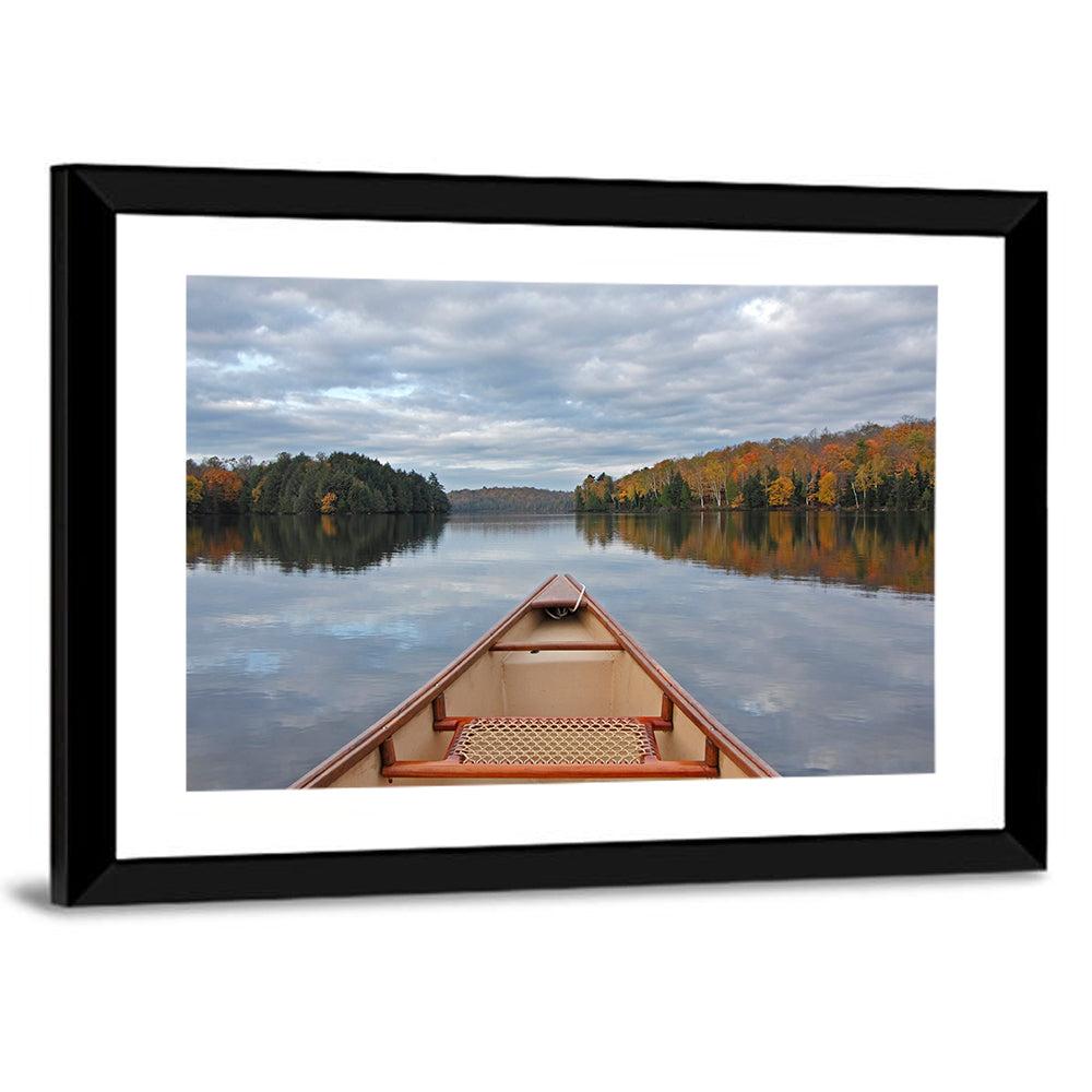 Overcast Canoe Bow on Autumn Lake Wall Art