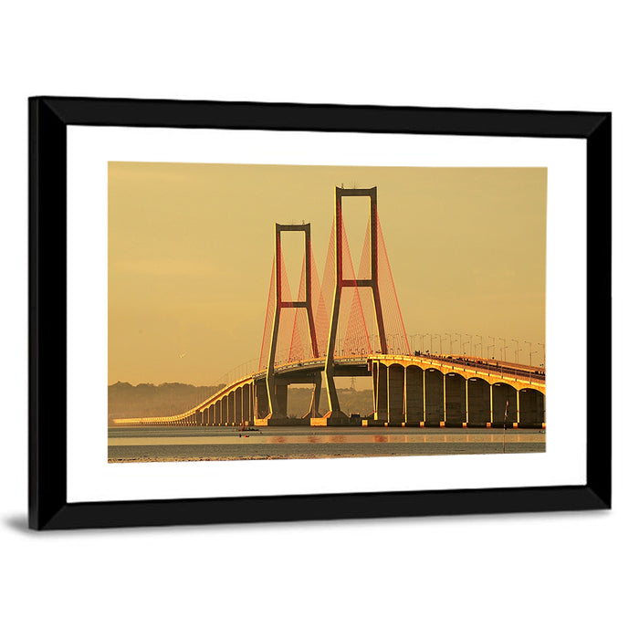 Suramadu Bridge at Golden Hour Wall Art as a framed print