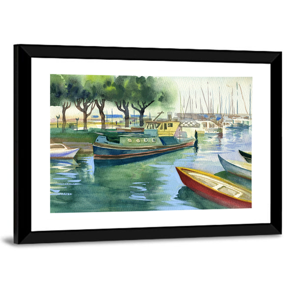 Watercolor Harbor Boats Wall Art