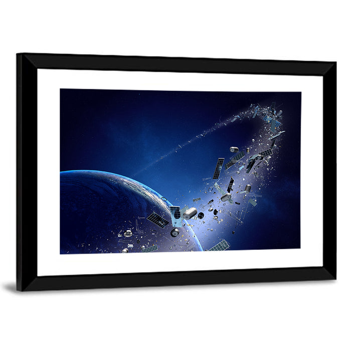 Orbital Debris Around Earth Wall Art as a framed print