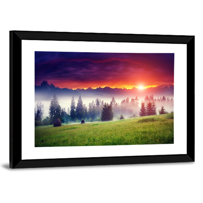 Glowing Mountain at Sunrise Wall Art as a framed print