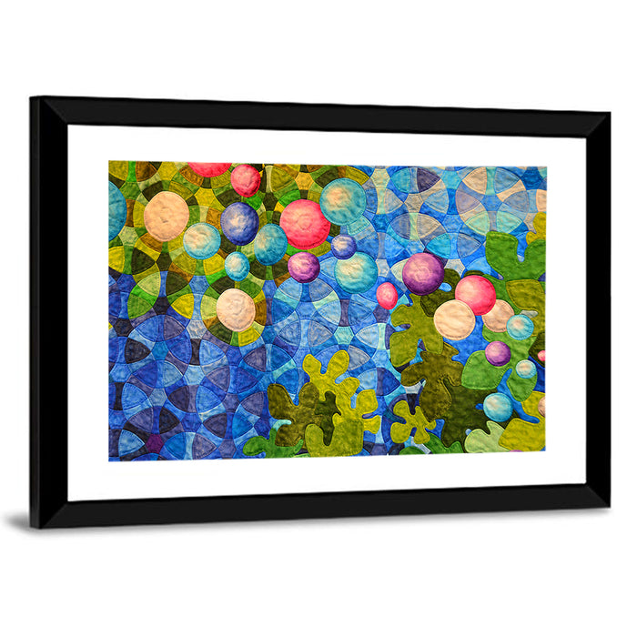 Colorful Quilted Circle Pattern Wall Art as a framed print