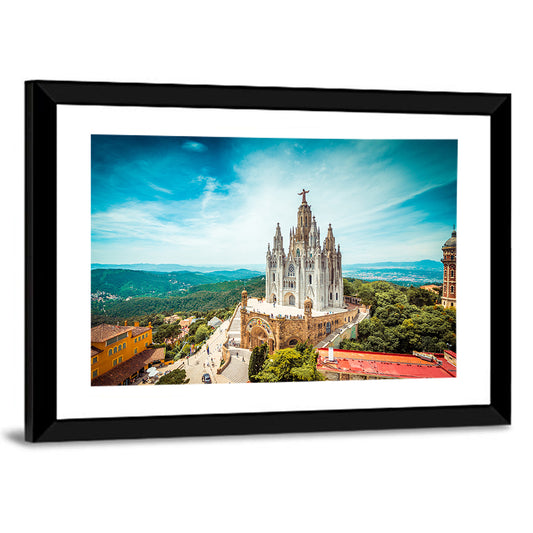 Tibidabo Church With Christ Statue Wall Art