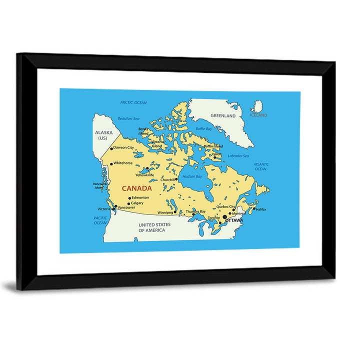 Minimalist Canada Map Wall Art as a framed print