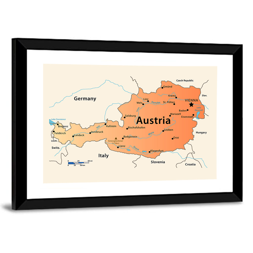 Austria Topographic Map Wall Art