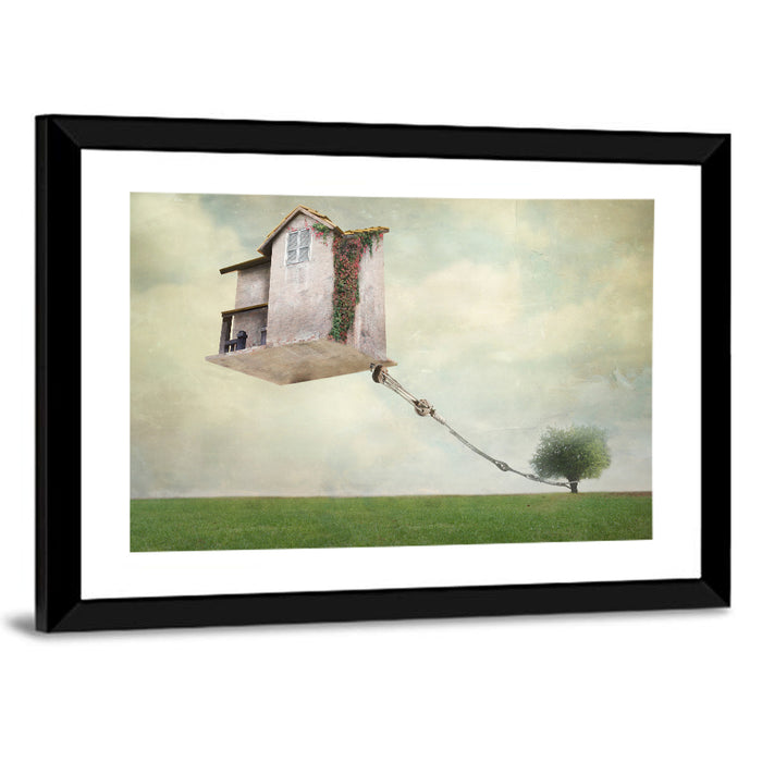 Floating House with Pulley Wall Art as a framed print