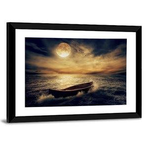 Boat In Stormy Ocean Wall Art