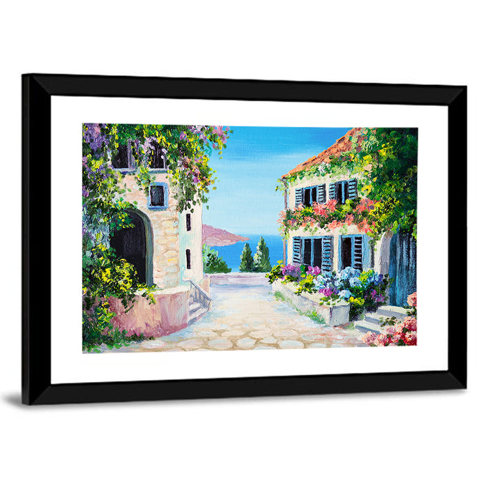 Cobblestone Path to the Sea Wall Art as a framed print
