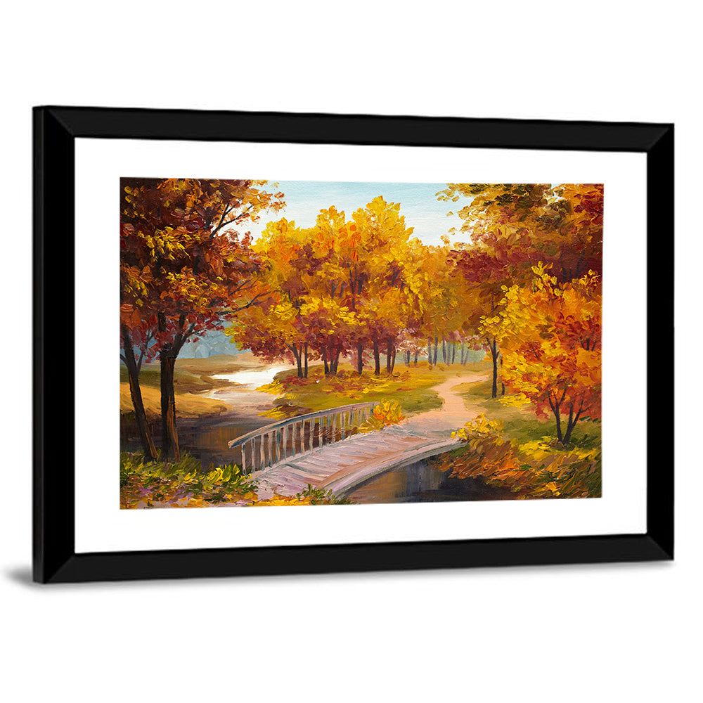 Autumn Footbridge in Golden Forest Wall Art