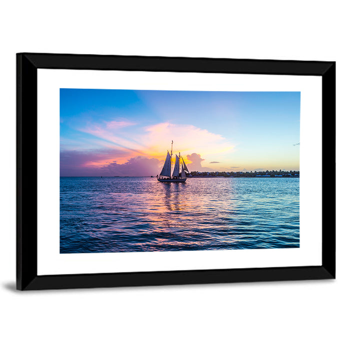 Key West Sailboat at Sunset Wall Art as a framed print