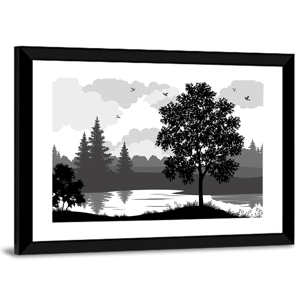 Lake Silhouette with Tree Wall Art