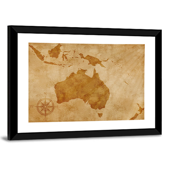 Vintage Grunge Map of Australia Wall Art as a framed print