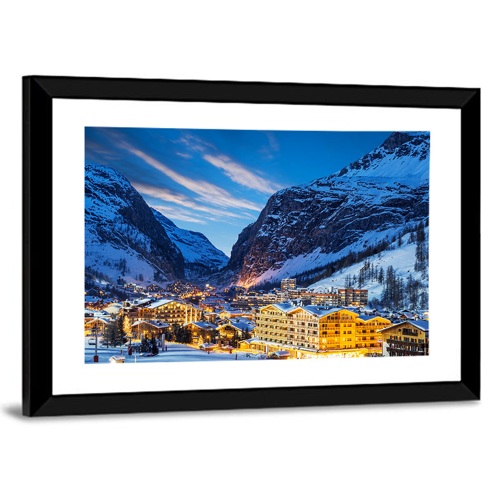 Twilight Ski Village in the French Alps Wall Art
