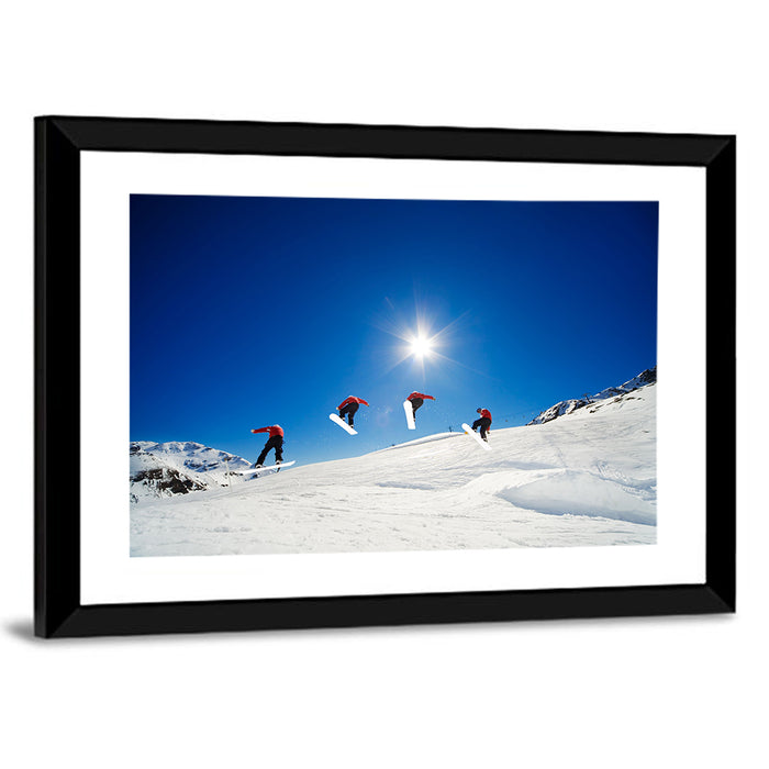 Snowboarder Jump Sequence Wall Art as a framed print