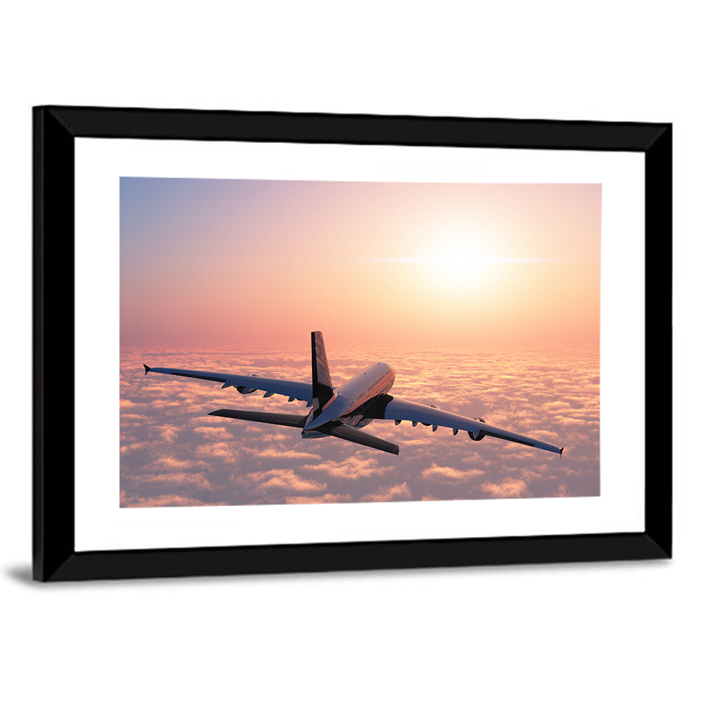Passenger Plane Above Golden Clouds Wall Art
