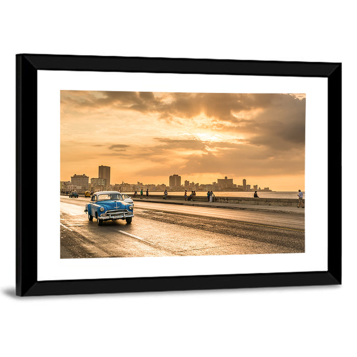 Havana Malecon Sunset Wall Art as a framed print