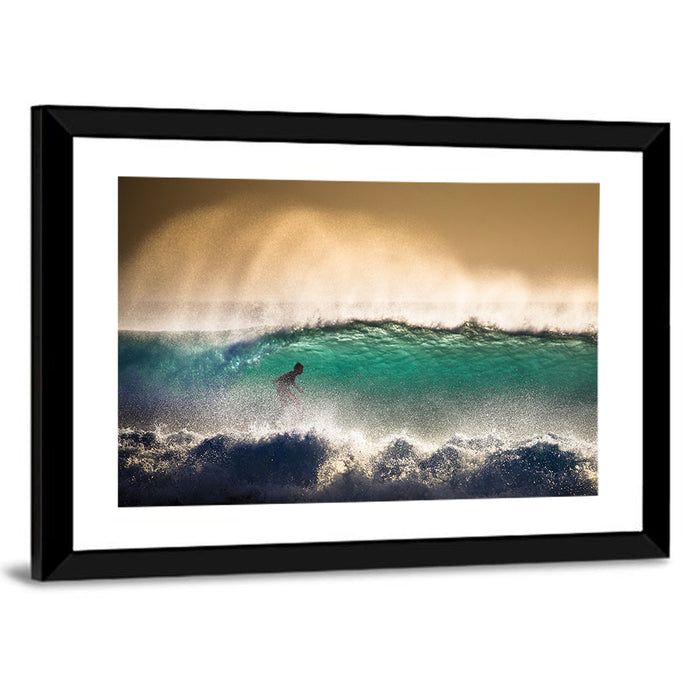 Bali Surfer in Barrel Wave Wall Art as a framed print