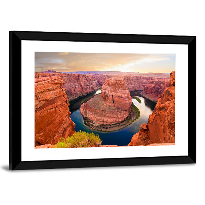 Horseshoe Bend at Golden Hour Wall Art as a framed print
