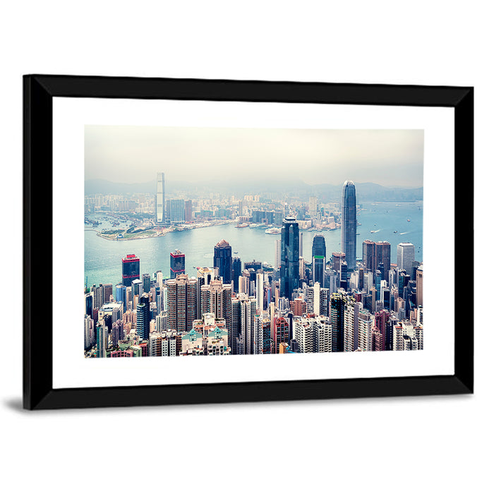 Victoria Harbour Hong Kong Skyline Wall Art as a framed print
