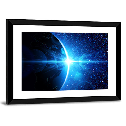 Planet Earth With Sunrise In Space Wall Art