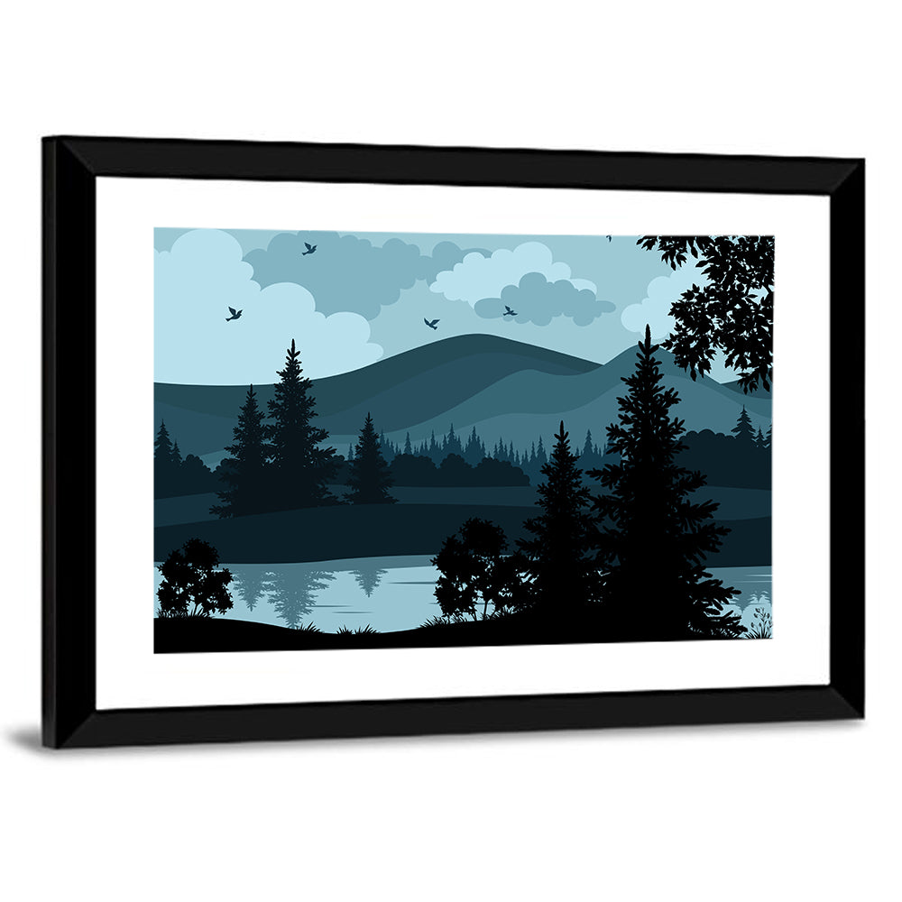 Flying Birds Over Mountain Lake Wall Art