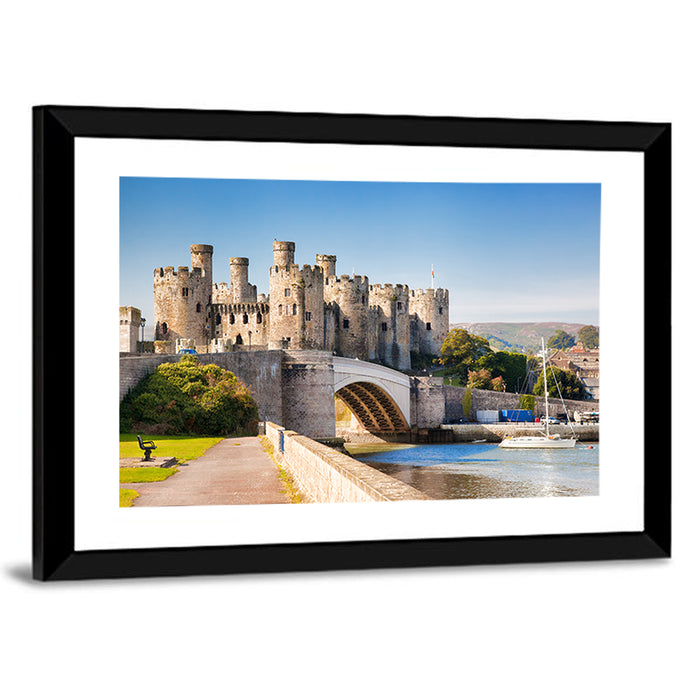 Conwy Castle and Arched Bridge Wall Art as a framed print