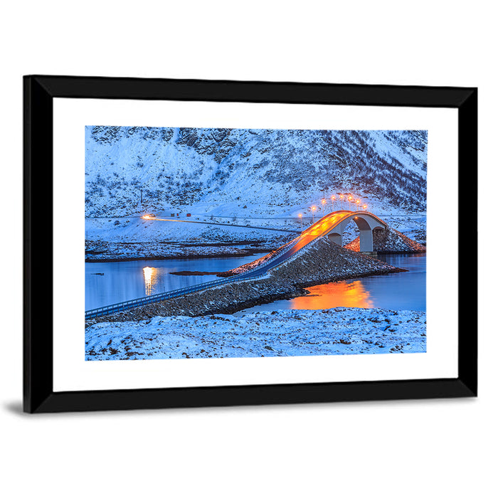 Fredvang Bridges at Twilight Wall Art as a framed print