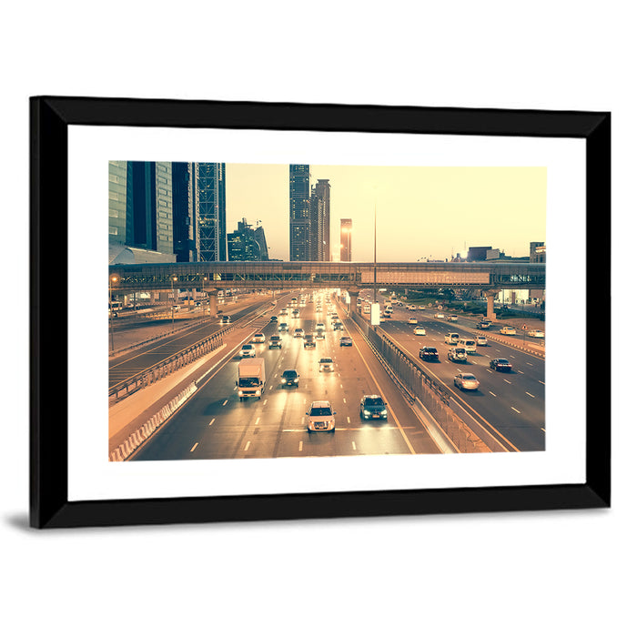 Sheikh Zayed Road Dubai Wall Art as a framed print