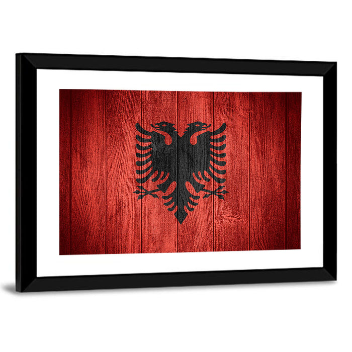 Albanian Flag Emblem Wall Art as a framed print