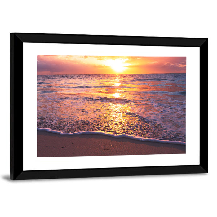 Golden Horizon Beach Sunset Wall Art as a framed print