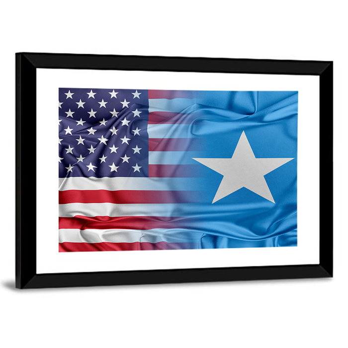 American and Somali Flags Wall Art as a framed print