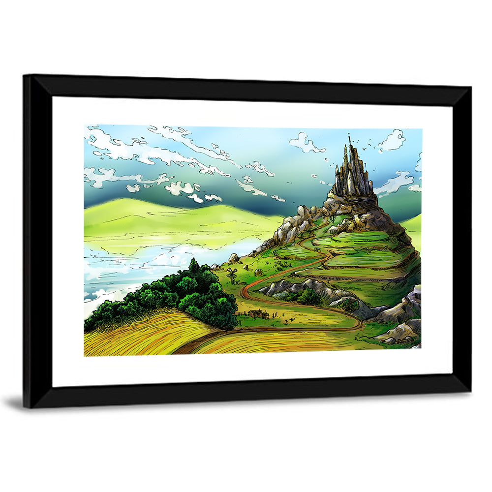 Hilltop Fairy Castle Illustration Wall Art