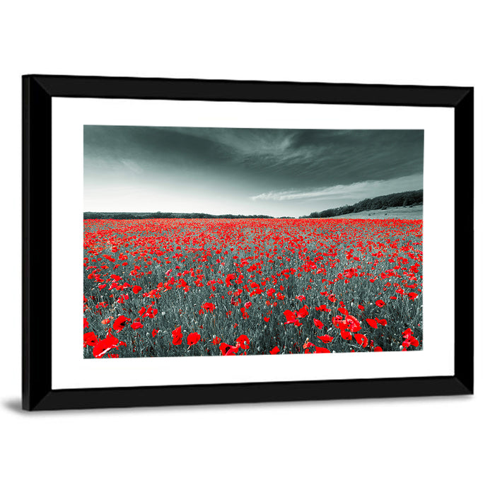 Red Poppy Field Wall Art as a framed print