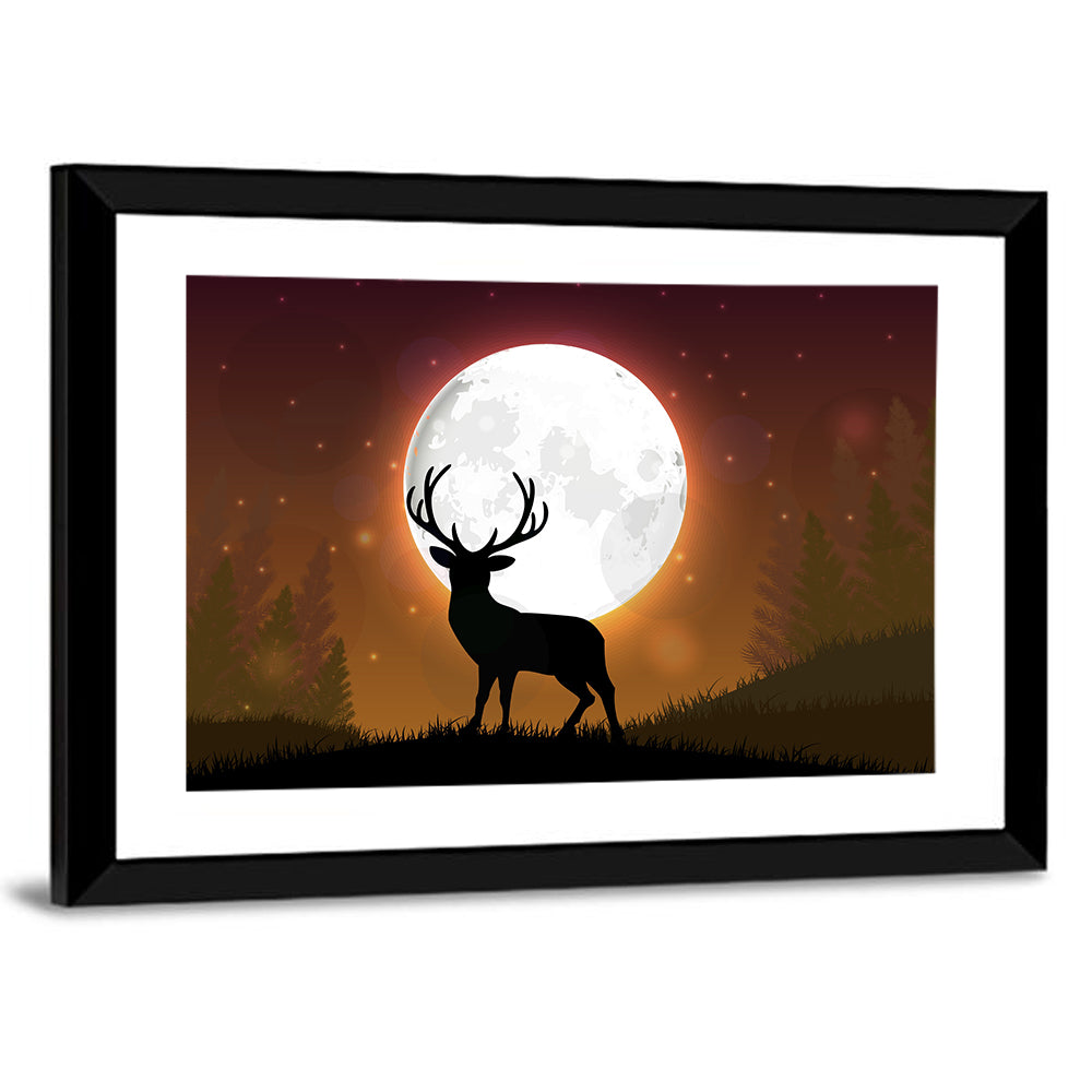 Moonlit Deer on Hill Wall Art
