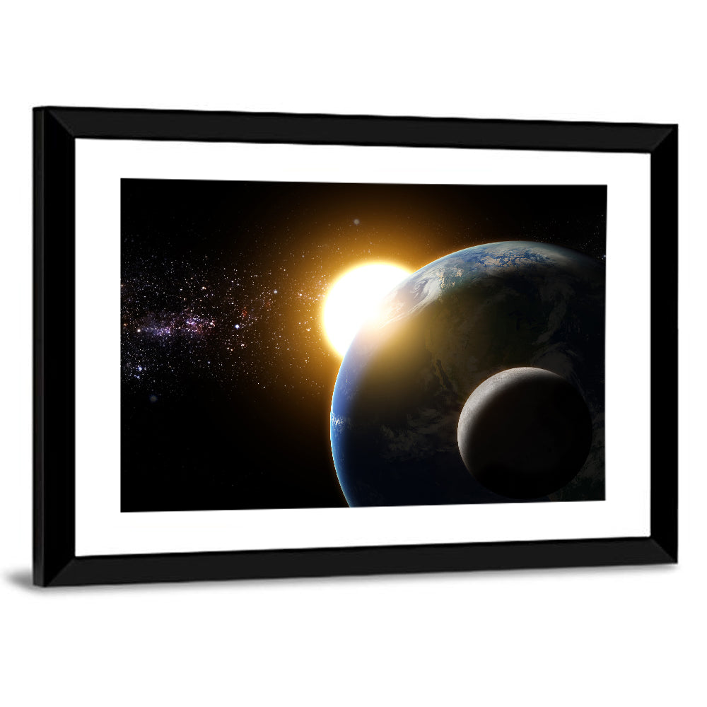 Sunflare Over Earth and Moon Wall Art