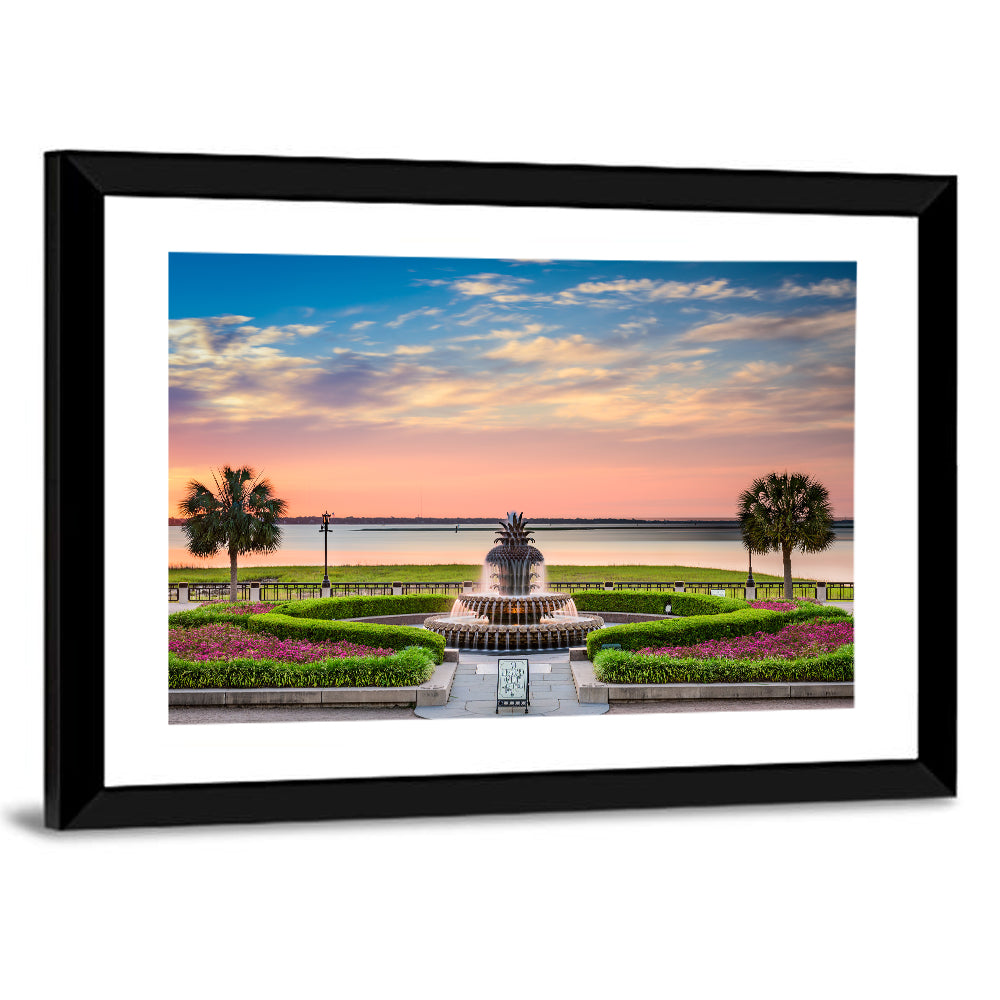 Charleston Pineapple Fountain at Sunset Wall Art